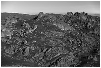 High Peaks from North Chalone Peak under moonlight. Pinnacles National Park, California, USA. (black and white)
