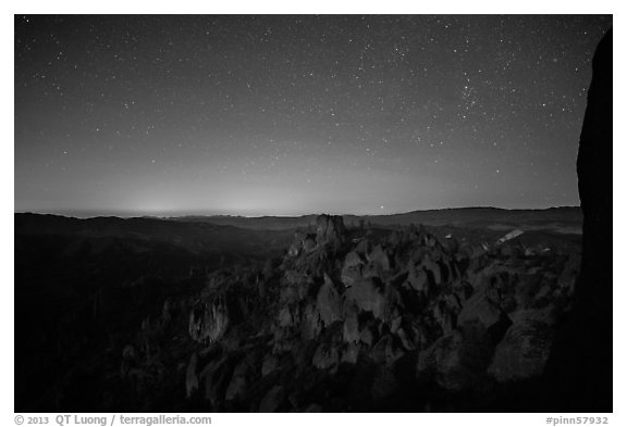 Square Block group of pinnacles at night. Pinnacles National Park (black and white)