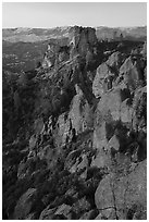 Last light on Pinnacles and Square Block Rock. Pinnacles National Park ( black and white)