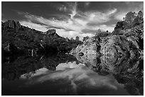 Bear Gulch Reservoir morning reflection. Pinnacles National Park ( black and white)