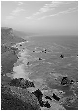 Coast from High Bluff overlook, sunset. Redwood National Park ( black and white)