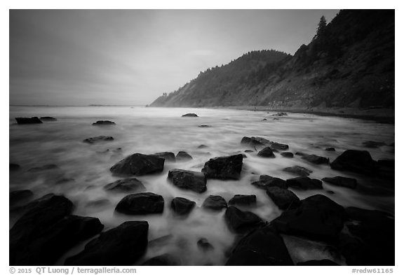 Rocks, surf in long exposure, Enderts Beach. Redwood National Park (black and white)