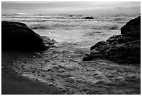 Stream meeting ocean, Enderts Beach. Redwood National Park ( black and white)