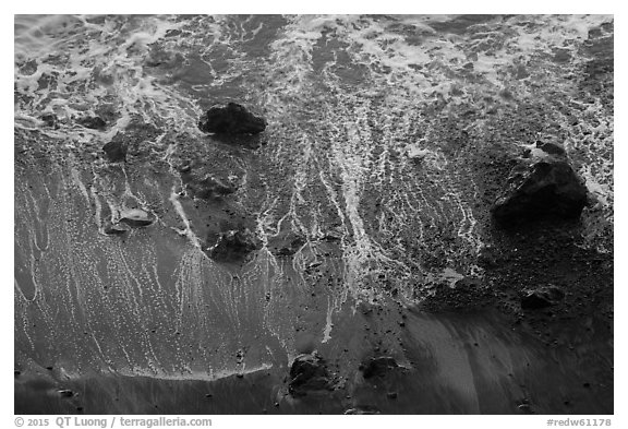 Beach and surf from above. Redwood National Park (black and white)