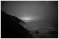 Coastal hills above Enderts Beach at night. Redwood National Park ( black and white)