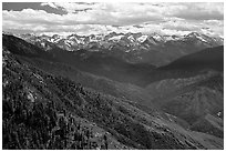 Panorama of  Western Divide from Moro Rock. Sequoia National Park, California, USA. (black and white)