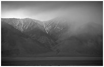 Clearing storm over  Sierras from Owens Valley, sunset. Sequoia National Park, California, USA. (black and white)