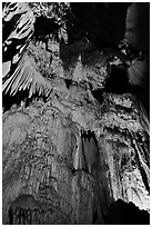 Curtain of icicle-like stalactites, Crystal Cave. Sequoia National Park, California, USA. (black and white)