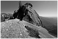Moro Rock with hikers on path. Sequoia National Park, California, USA. (black and white)