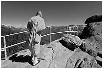 Buddhist Monk on Moro Rock. Sequoia National Park, California, USA. (black and white)