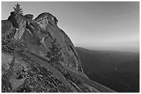 Moro Rock and Kaweah River valley at sunset. Sequoia National Park, California, USA. (black and white)