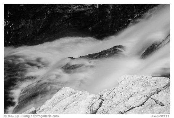 Marble rocks and water cascade. Sequoia National Park (black and white)