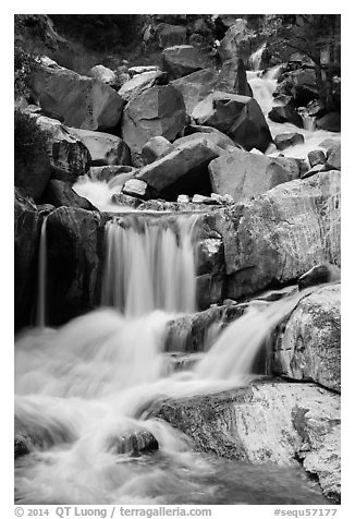Upper Marble Falls of the Kaweah River. Sequoia National Park (black and white)