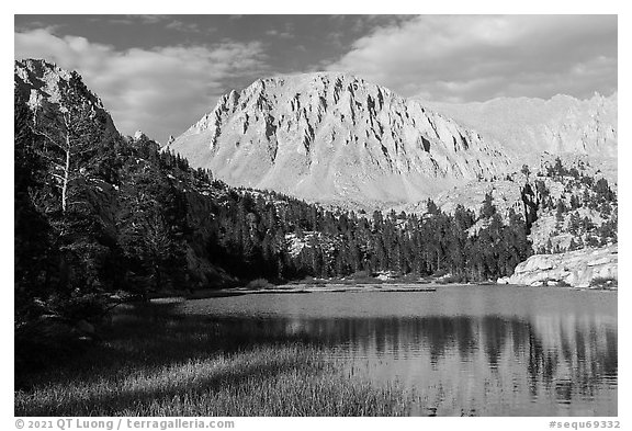 Mt Whitney reflected in Timberlane Lake. Sequoia National Park (black and white)