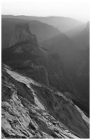 Half-Dome and Yosemite Valley seen from Clouds rest, sunset. Yosemite National Park, California, USA. (black and white)