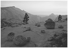 Glacial polish and erratics, Clouds Rest and Half Dome, sunset. Yosemite National Park, California, USA. (black and white)