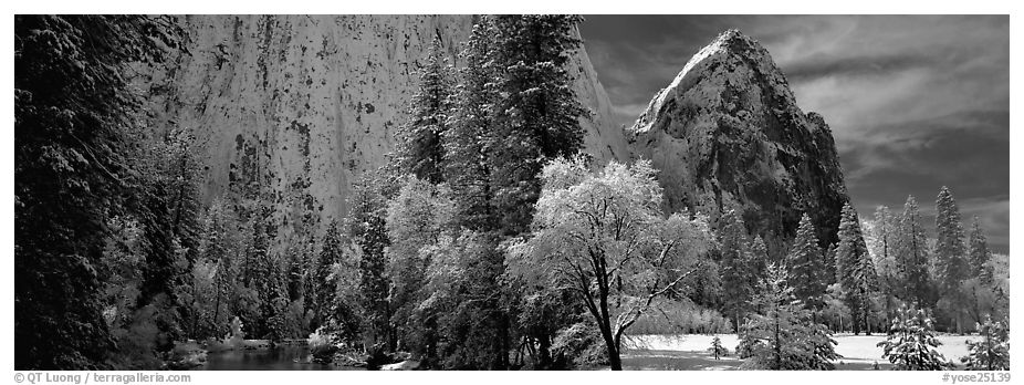 Cathedral rocks in winter. Yosemite National Park (black and white)