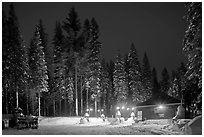Gas station in winter. Yosemite National Park, California, USA. (black and white)