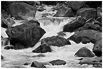 Cascades and boulders, Lower Merced Canyon. Yosemite National Park, California, USA. (black and white)
