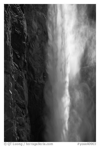 Falling water and mist,  Bridalveil fall. Yosemite National Park (black and white)