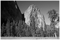 Cathedral Rocks in spring. Yosemite National Park, California, USA. (black and white)