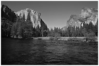Valley View, Spring afternoon. Yosemite National Park, California, USA. (black and white)