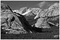 Tenaya Lake and granite domes. Yosemite National Park, California, USA. (black and white)