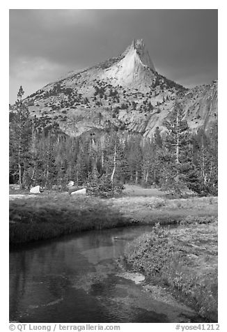 Cathedral Peak with storm light. Yosemite National Park (black and white)