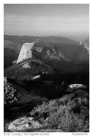 Half-Dome seen from Clouds rest, morning. Yosemite National Park (black and white)
