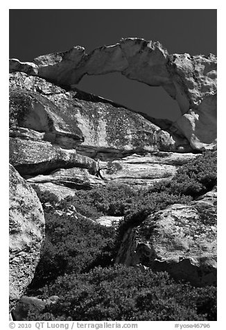 Granite natural arch, Indian Rock. Yosemite National Park (black and white)