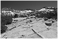 Granite slabs and high Sierra peaks. Yosemite National Park, California, USA. (black and white)