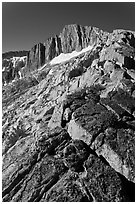 Sierra Nevada Crest Ridge leading to  North Peak. Yosemite National Park, California, USA. (black and white)