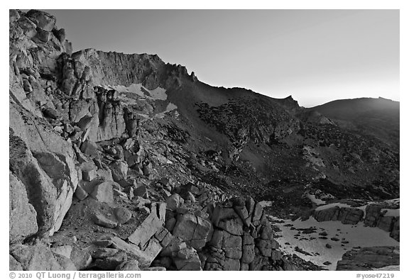 East amphitheater of Mount Conness at dawn. Yosemite National Park (black and white)