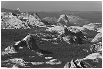 Aerial view of Fairview Dome and Half-Dome from Mount Conness. Yosemite National Park, California, USA. (black and white)