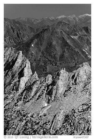 Shepherd Crest and distant mountains. Yosemite National Park (black and white)