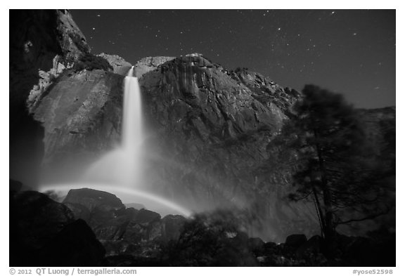 Double moonbow, Yosemite Falls. Yosemite National Park (black and white)