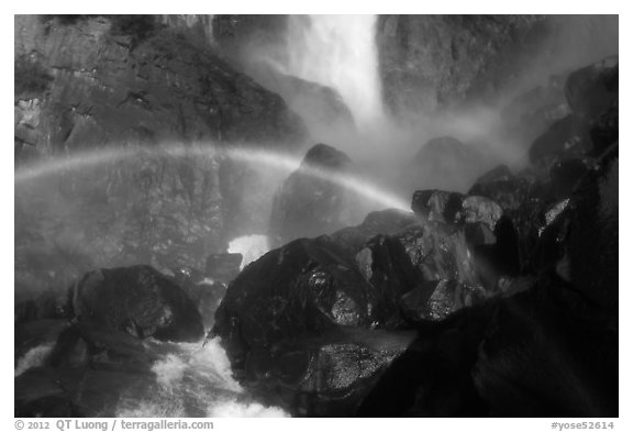 Rainbows in the mist of Bridalveil Fall. Yosemite National Park (black and white)