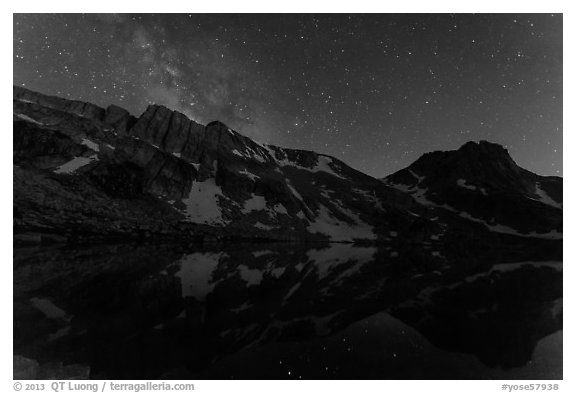 Upper McCabe Lake at night. Yosemite National Park (black and white)