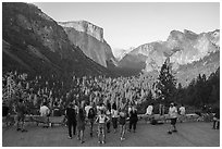 Tourists at Tunnel View. Yosemite National Park ( black and white)