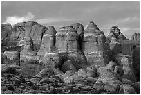 Last light of Fiery Furnace. Arches National Park, Utah, USA. (black and white)