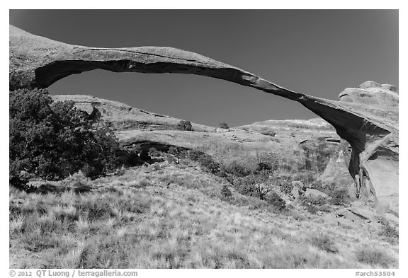 290 feet span of landscape Arch. Arches National Park (black and white)
