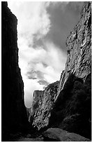 View of canyon walls from  Gunisson river. Black Canyon of the Gunnison National Park, Colorado, USA. (black and white)