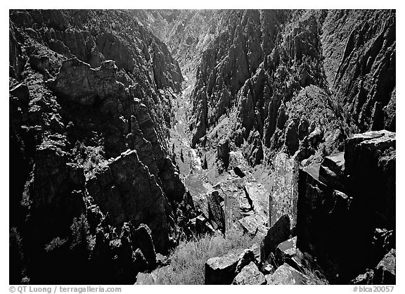 Canyon and river from Island peaks overlook, North rim. Black Canyon of the Gunnison National Park (black and white)