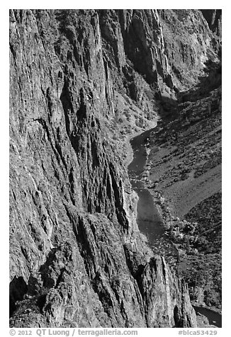 Cliffs and river in autumn. Black Canyon of the Gunnison National Park (black and white)