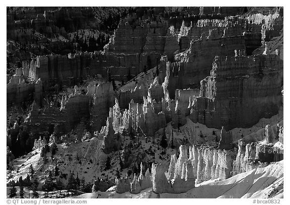 Shadows and lights, Bryce Amphitheater from Sunrise Point, morning. Bryce Canyon National Park (black and white)