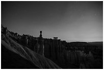 Thor Hammer and amphitheater at night. Bryce Canyon National Park ( black and white)