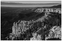 Pink cliffs and forest at sunrise from Rainbow Point. Bryce Canyon National Park ( black and white)
