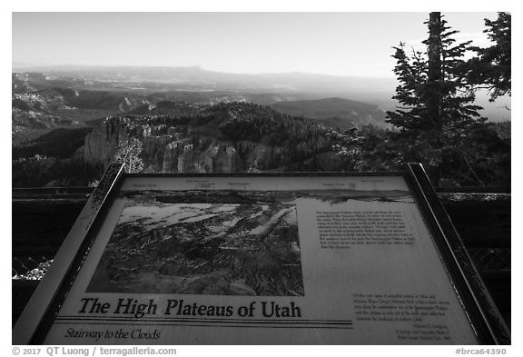 High Plateaus of Utah interpretive sign. Bryce Canyon National Park (black and white)