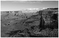 Buck Canyon overlook and La Sal mountains, Island in the sky. Canyonlands National Park, Utah, USA. (black and white)