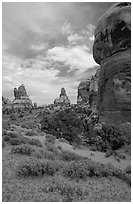 Sandstone towers, Chesler Park. Canyonlands National Park, Utah, USA. (black and white)
